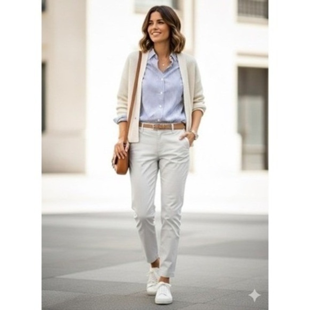 LOFT White Cotton Blend Stretch Cropped‎ Pants Womens Size 14 Casual Chino